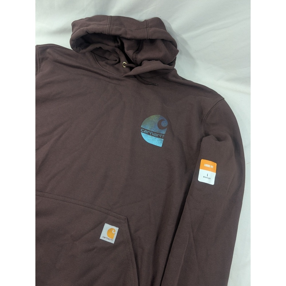 New No Tags Carhartt Graphic Hoodie Loose Fit Midweight L Work Wear Brown